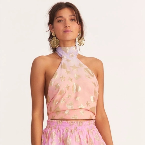 NWT LoveShackFancy Exclusive Boca Handkerchief Top in Sunset Ombré Orange XS + L - Picture 5 of 10